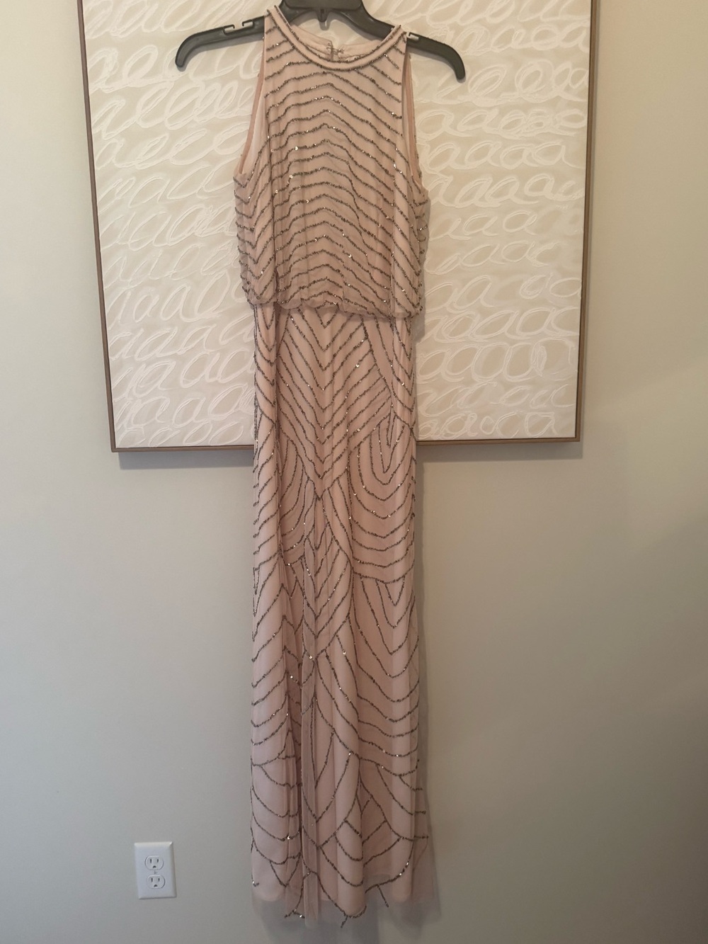 Adrianna Papell Beaded Blush Maxi Dress